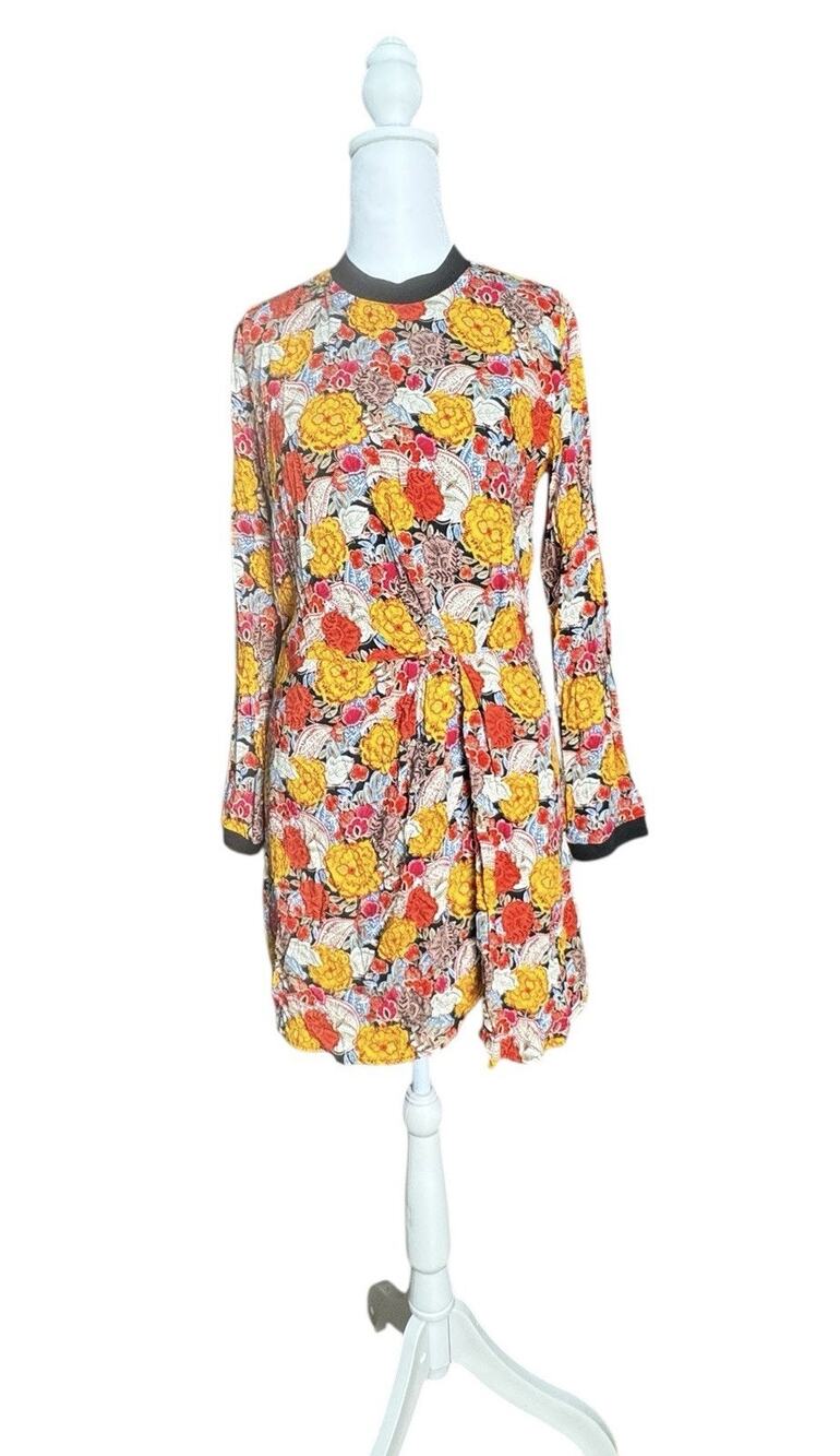 Zara TRF Floral Brocade Mini Dress Sz S Retro 70s Mod Urban Boho Tapestry Artsy